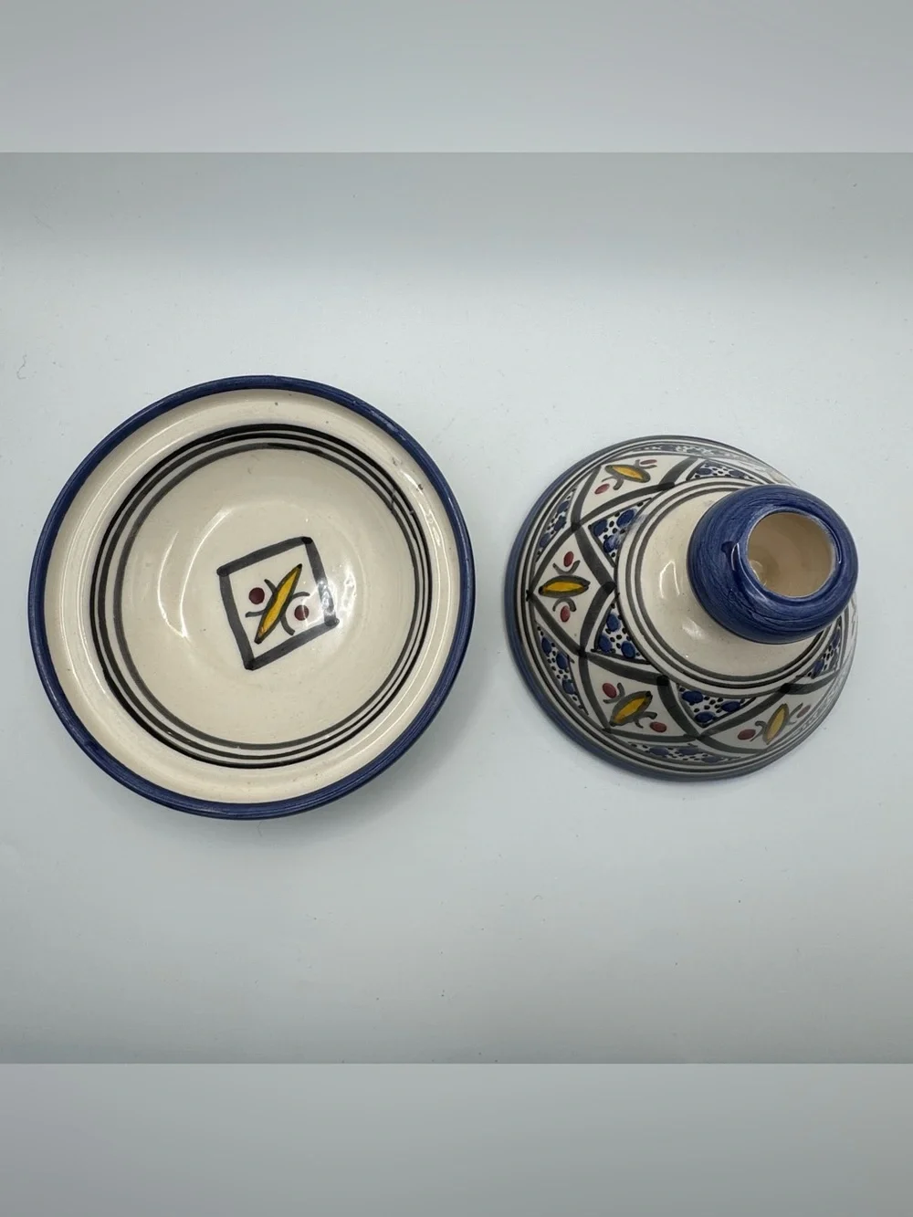 Hand Painted Moroccan Ceramic Mini Tagine Lidded Dish Blue Floral